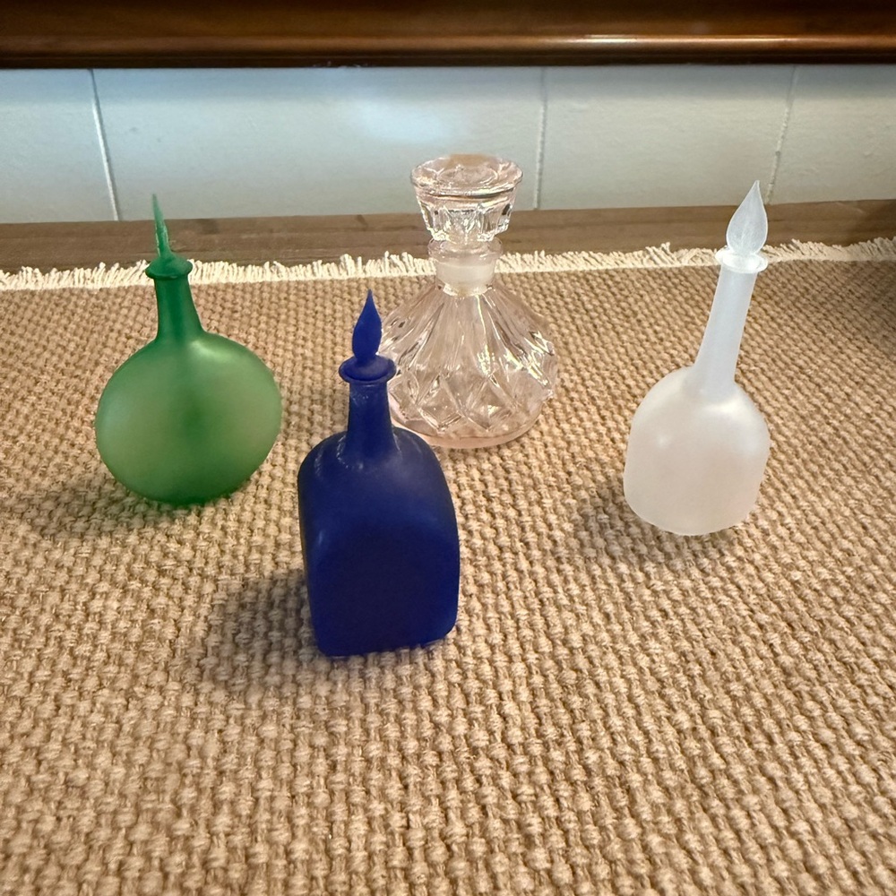 Vintage handblown decanters glass perfume essentials oil bottles cobalt blue